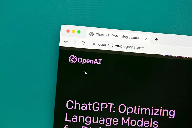 OpenAI ChatGPT website on a computer screen.