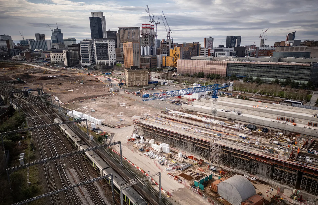 BIRMINGHAM, UK - MARCH 20, 2024 - Aerial drone view of Birmingham