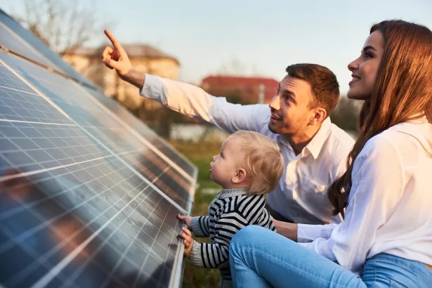 Man showing solar panels