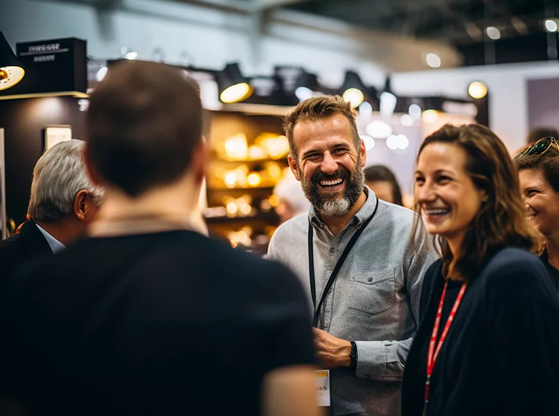 Close up of staff at a trade show exhibition event.